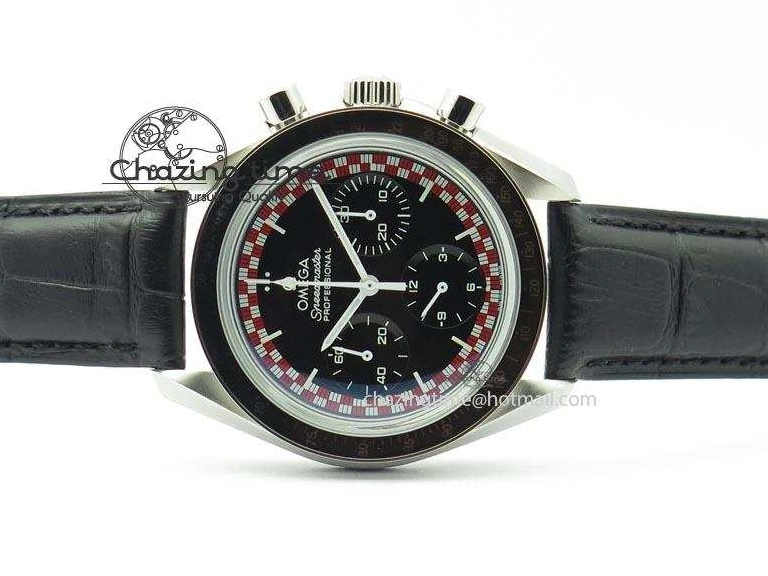 0225 Supportive Speedmaster SS 2013 Pro Racing On Black Leather Strap Manual Winding Chrono Movement 8229